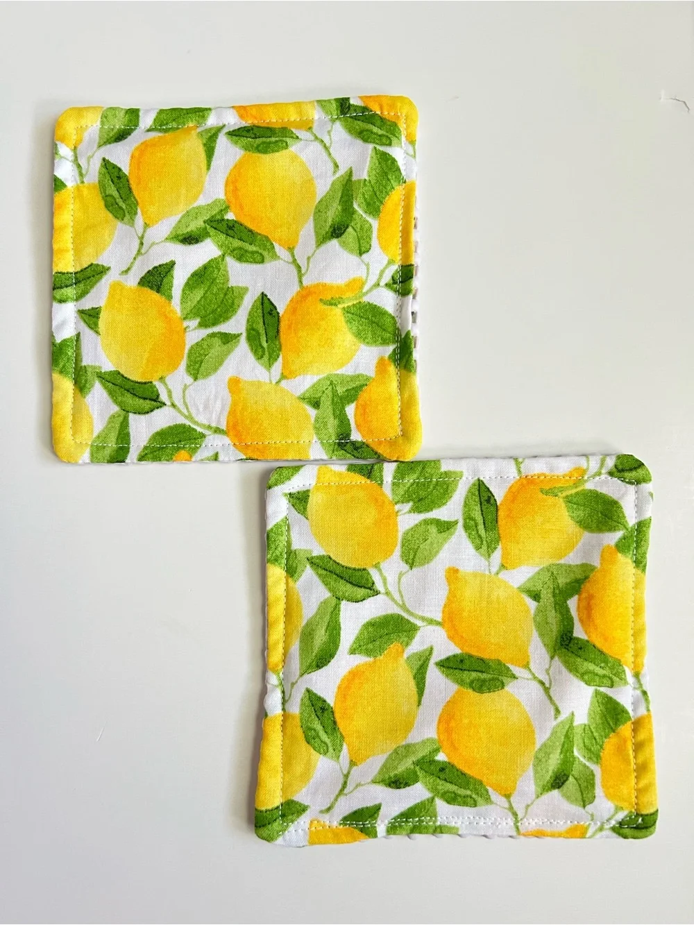 Hand Crafted Lemon Print Non Slip Jar Grippers Opens Hard Lids Yellow & Green